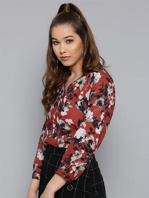 v neck bishop sleeved floral shirt - 16740475 - Standard Image - 2