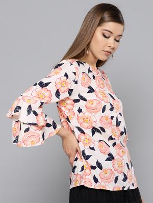 round neck bell sleeved floral top - 16740478 - Standard Image - 2