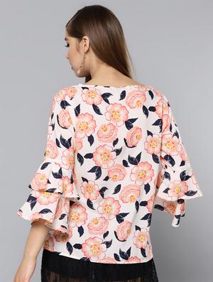 round neck bell sleeved floral top - 16740478 - Standard Image - 3
