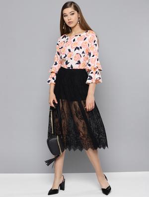 round neck bell sleeved floral top - 16740478 - Standard Image - 4