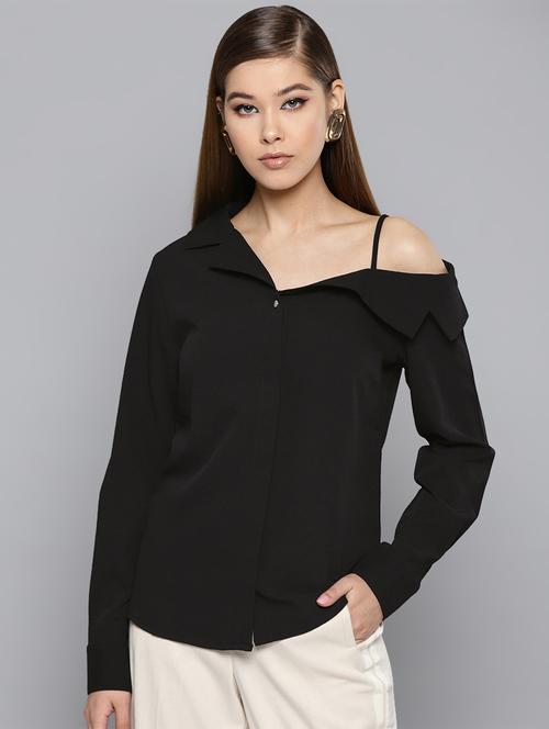 concealed placket asymmetric neck top - 16740483 - Standard Image - 1