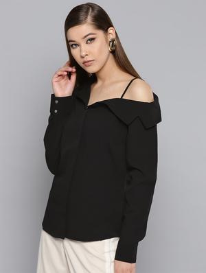 concealed placket asymmetric neck top - 16740483 - Standard Image - 2
