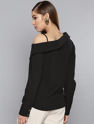 concealed placket asymmetric neck top - 16740483 - Standard Image - 3