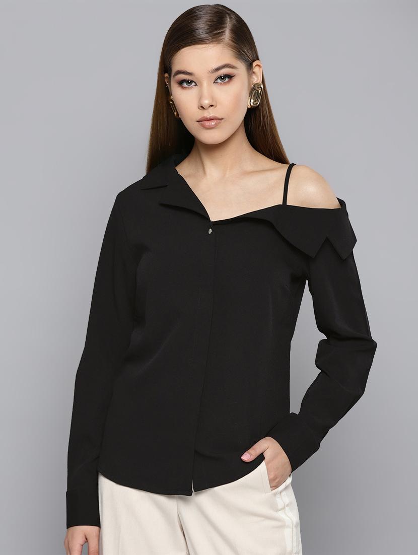 concealed placket asymmetric neck top - 16740483 - Zoom Image - 1