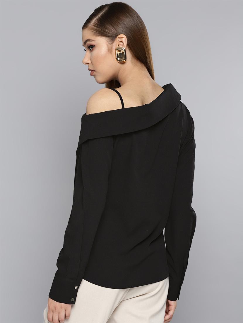 concealed placket asymmetric neck top - 16740483 - Zoom Image - 3