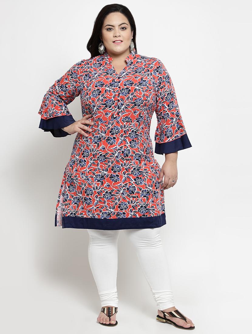 red polyester plus kurta - 16740890 - Zoom Image - 1