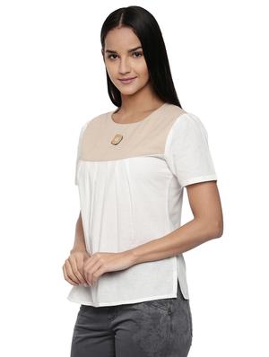 round neck button detail pleated top - 16740928 - Standard Image - 2