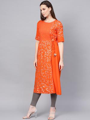 foil print flared kurta - 16741097 - Standard Image - 2