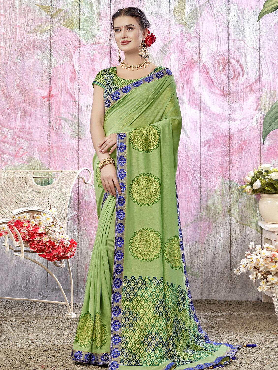 ethnic motif printed saree with blouse - 16741124 - Zoom Image - 1