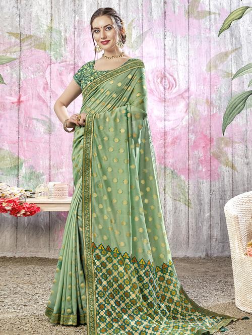 ethnic motif printed saree with blouse - 16741130 - Standard Image - 1