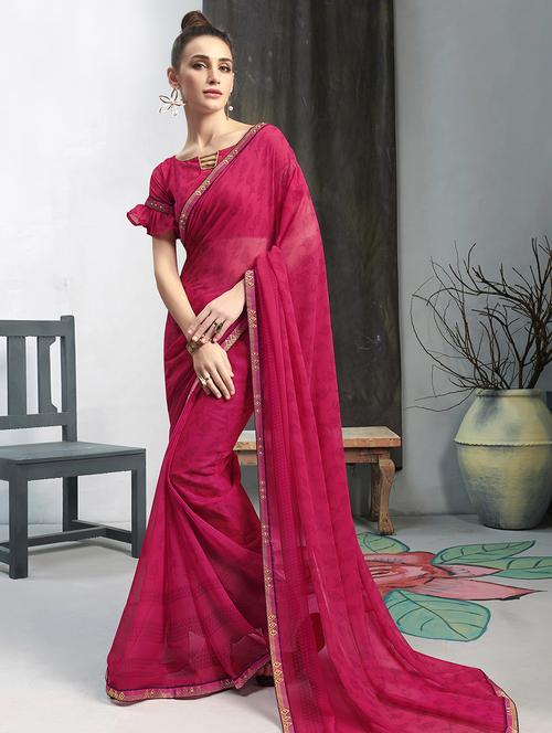 solid bordered saree with blouse - 16741195 - Standard Image - 1
