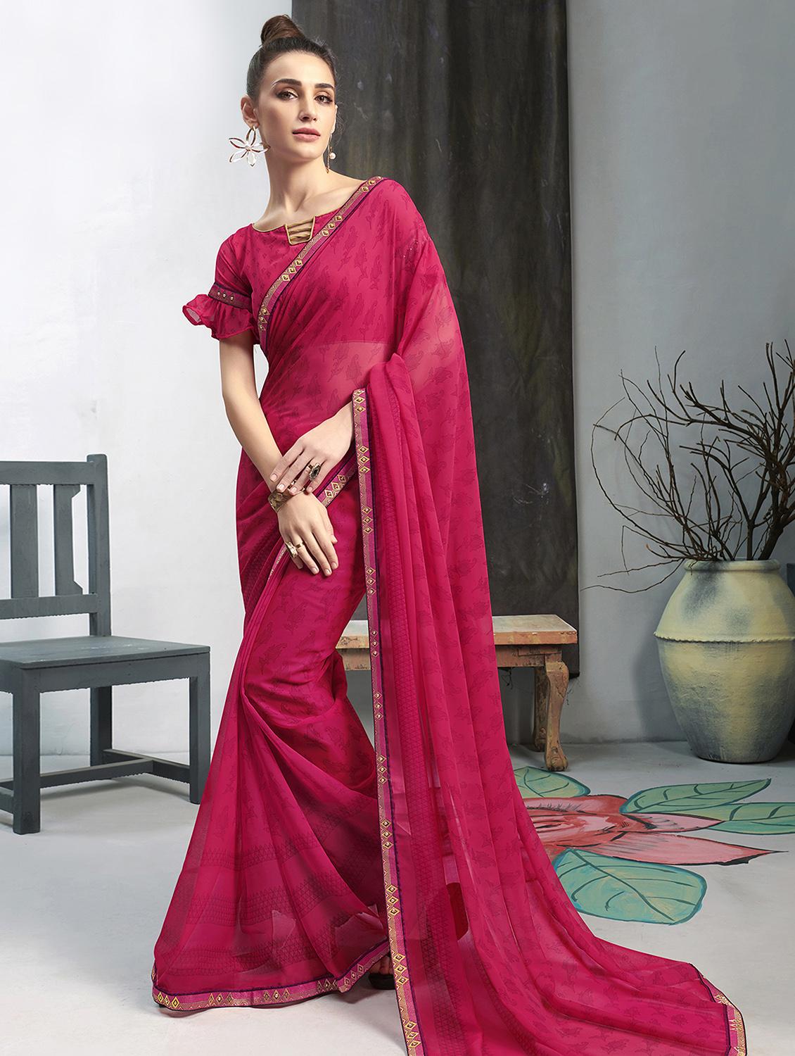 solid bordered saree with blouse - 16741195 - Zoom Image - 1