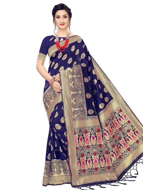 ethnic motif banarasi saree with blouse - 16741705 - Very Small Image - 1