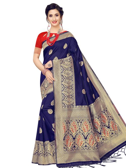 ethnic motif banarasi saree with blouse - 16741709 - Very Small Image - 1