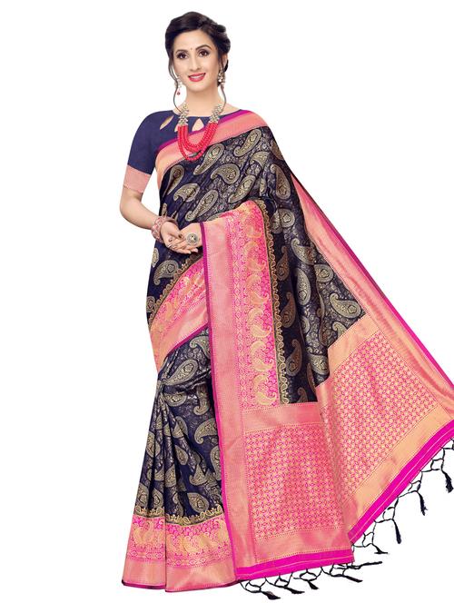 paisley banarasi saree with blouse - 16741717 - Very Small Image - 1