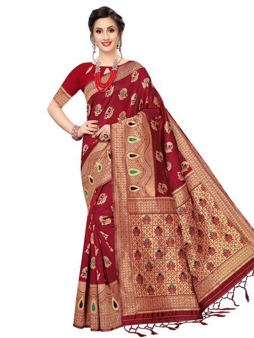 ethnic motif banarasi saree with blouse - 16741724 - Very Small Image - 1