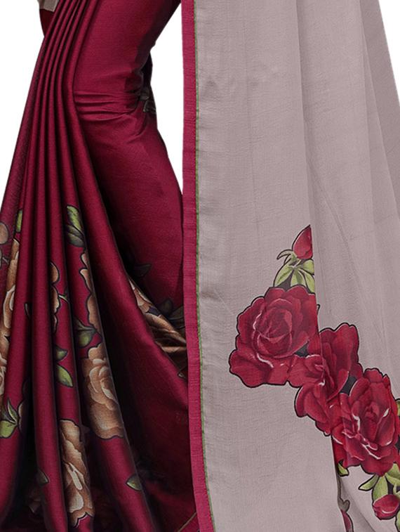 floral printed saree with blouse - 16741734 - Zoom Image - 3
