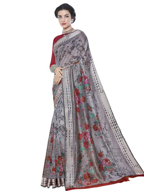 floral printed saree with blouse - 16741768 - Very Small Image - 1