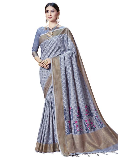 floral printed saree with blouse - 16741775 - Very Small Image - 1