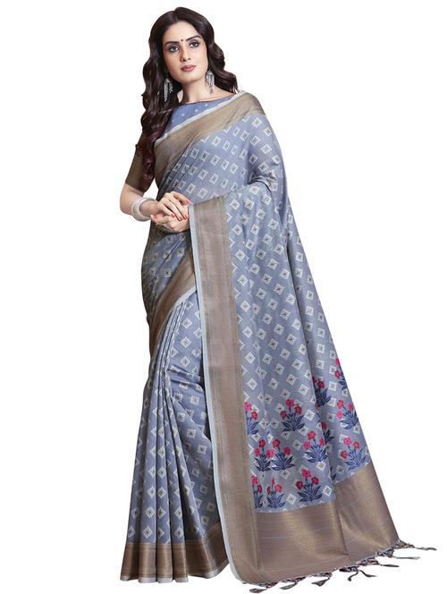 floral printed saree with blouse - 16741781 - Very Small Image - 1