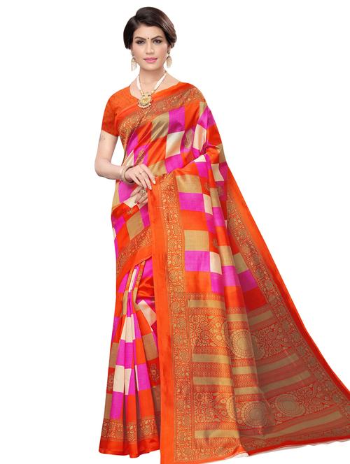 checkered printed saree with blouse - 16741792 - Very Small Image - 1