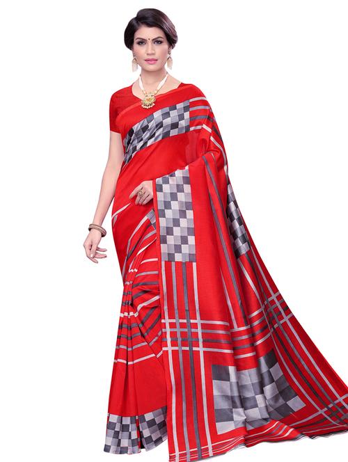 checkered printed saree with blouse - 16741797 - Very Small Image - 1