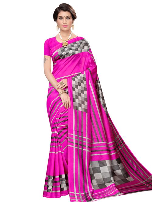 checkered printed saree with blouse - 16741798 - Very Small Image - 1