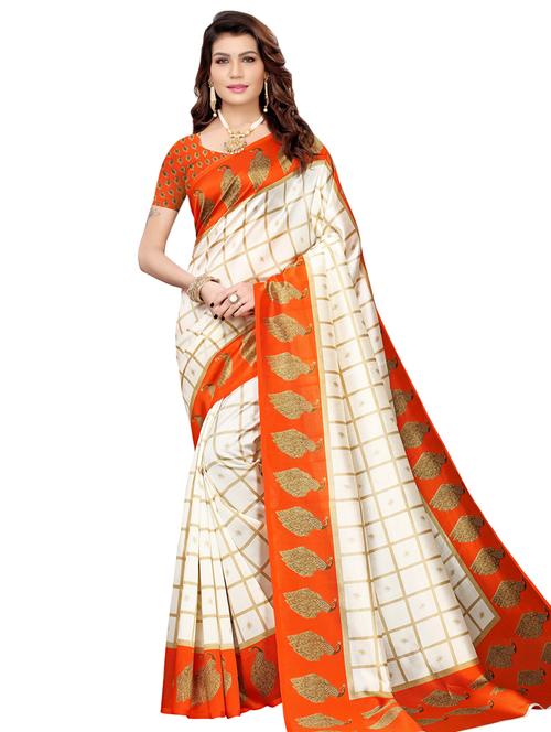 checkered printed saree with blouse - 16741802 - Very Small Image - 1