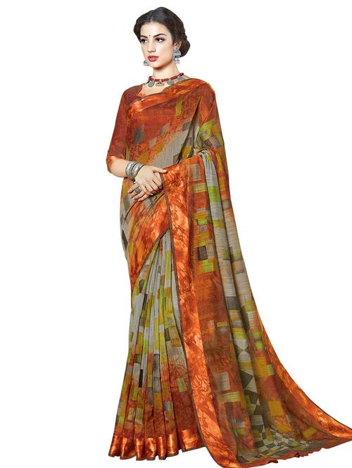 geometrical printed saree with blouse - 16741872 - Very Small Image - 1