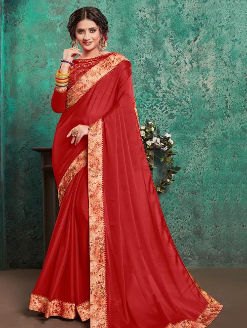solid bordered saree with blouse - 16741919 - Standard Image - 1