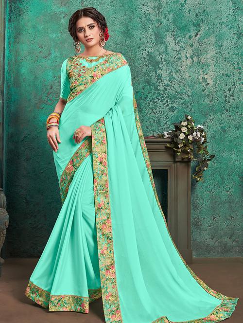 solid bordered saree with blouse - 16741920 - Standard Image - 1