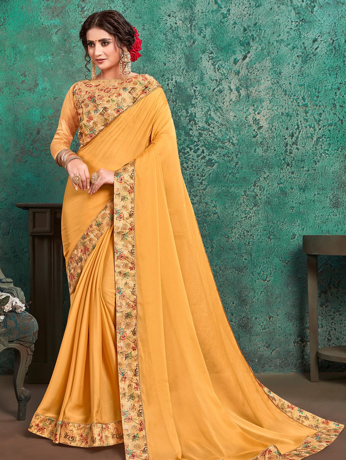 solid bordered saree with blouse - 16741921 - Zoom Image - 1