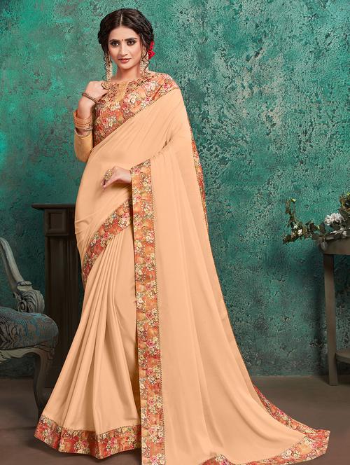 solid bordered saree with blouse - 16741922 - Standard Image - 1