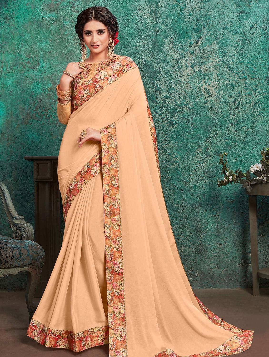 solid bordered saree with blouse - 16741922 - Zoom Image - 1