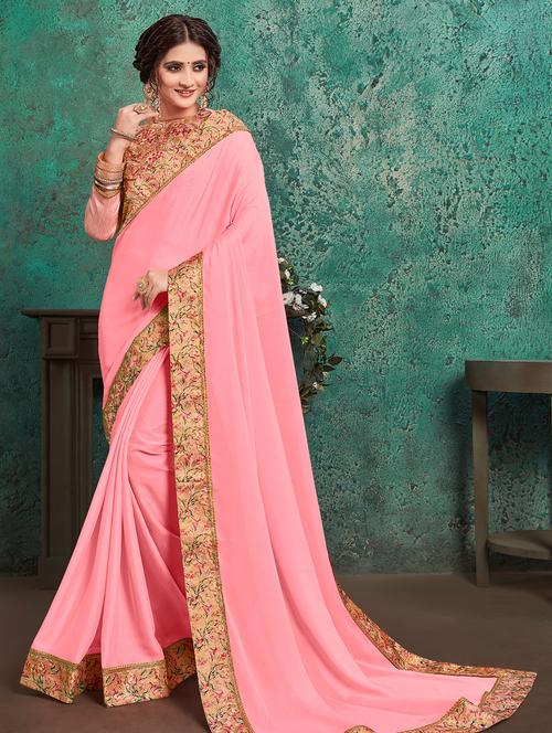 solid bordered saree with blouse - 16741923 - Standard Image - 1