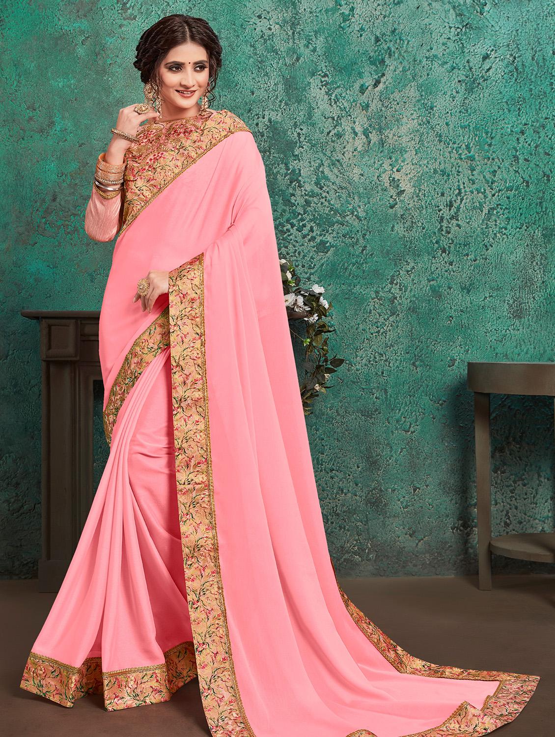 solid bordered saree with blouse - 16741923 - Zoom Image - 1