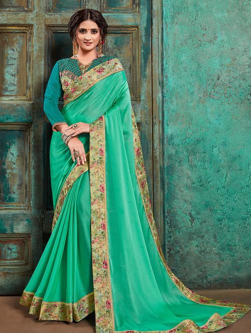solid bordered saree with blouse - 16741927 - Standard Image - 1