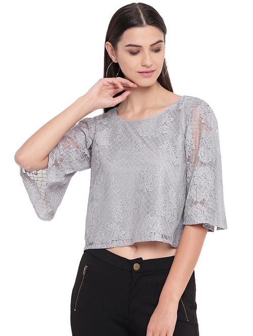 round neck laced top - 16741943 - Standard Image - 1