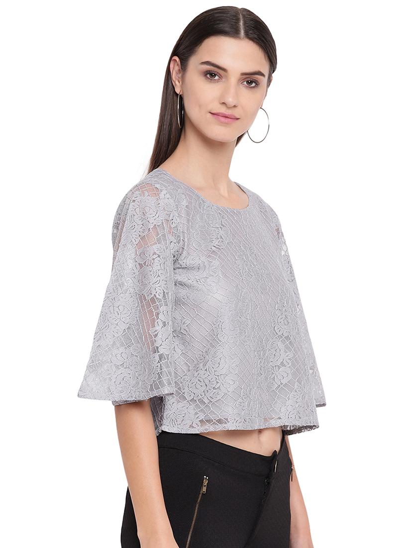 round neck laced top - 16741943 - Zoom Image - 2