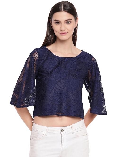 round neck laced top - 16741944 - Standard Image - 1