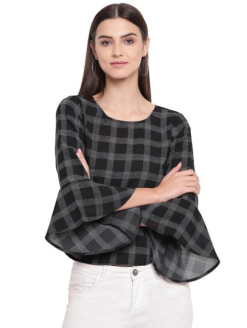 bell sleeved checkered top - 16741945 - Standard Image - 1