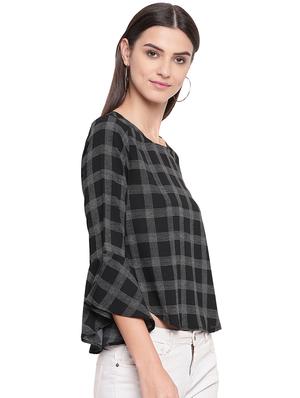 bell sleeved checkered top - 16741945 - Standard Image - 2