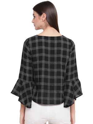 bell sleeved checkered top - 16741945 - Standard Image - 3