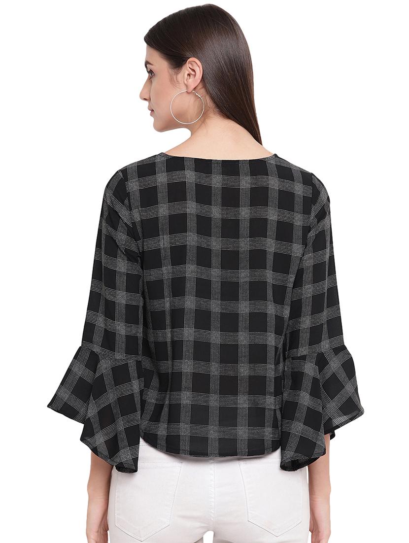 bell sleeved checkered top - 16741945 - Zoom Image - 3