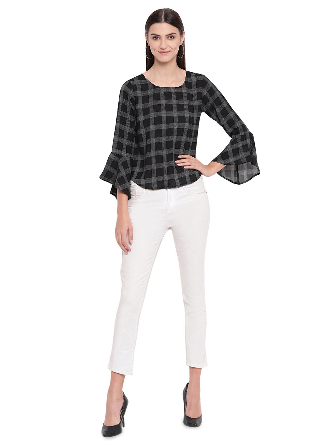 bell sleeved checkered top - 16741945 - Zoom Image - 4