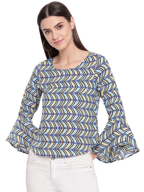 bell sleeved printed top - 16741946 - Standard Image - 1