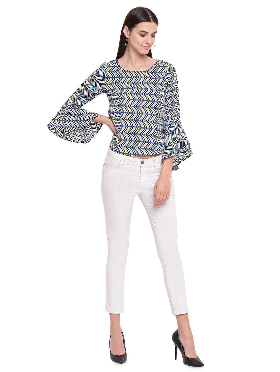bell sleeved printed top - 16741946 - Zoom Image - 4