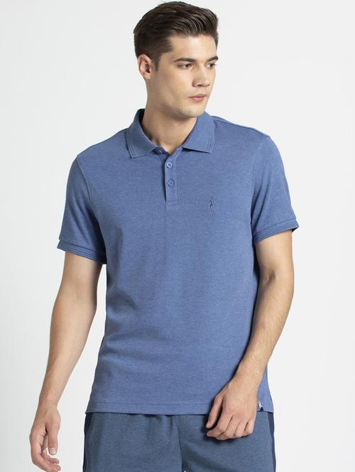 blue solid polo t-shirt - 16743018 - Standard Image - 1