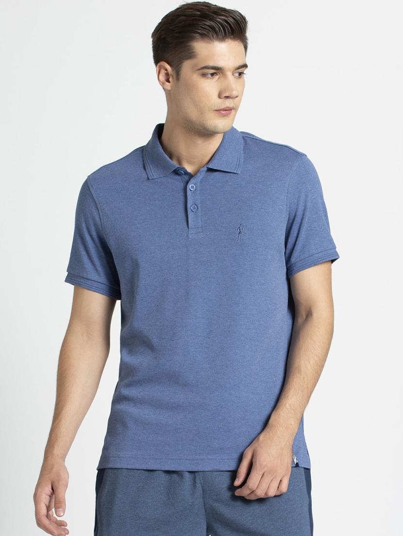 blue solid polo t-shirt - 16743018 - Zoom Image - 1