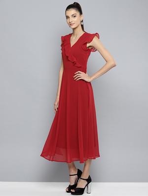 overlap neck frill detail a-line dress - 16743449 - Standard Image - 2